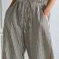 Daverri striped high-waisted wide-leg pants, black and cream vertical stripes