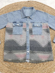 Printed Botton Down Long Sleeve Denim Jacket | Denim Jackets Daverri Fashions