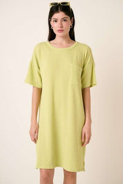 Mittoshop Urban Rib Knit Short Sleeve Tee Dress Lime