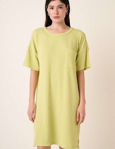 Mittoshop Urban Rib Knit Short Sleeve Tee Dress Lime