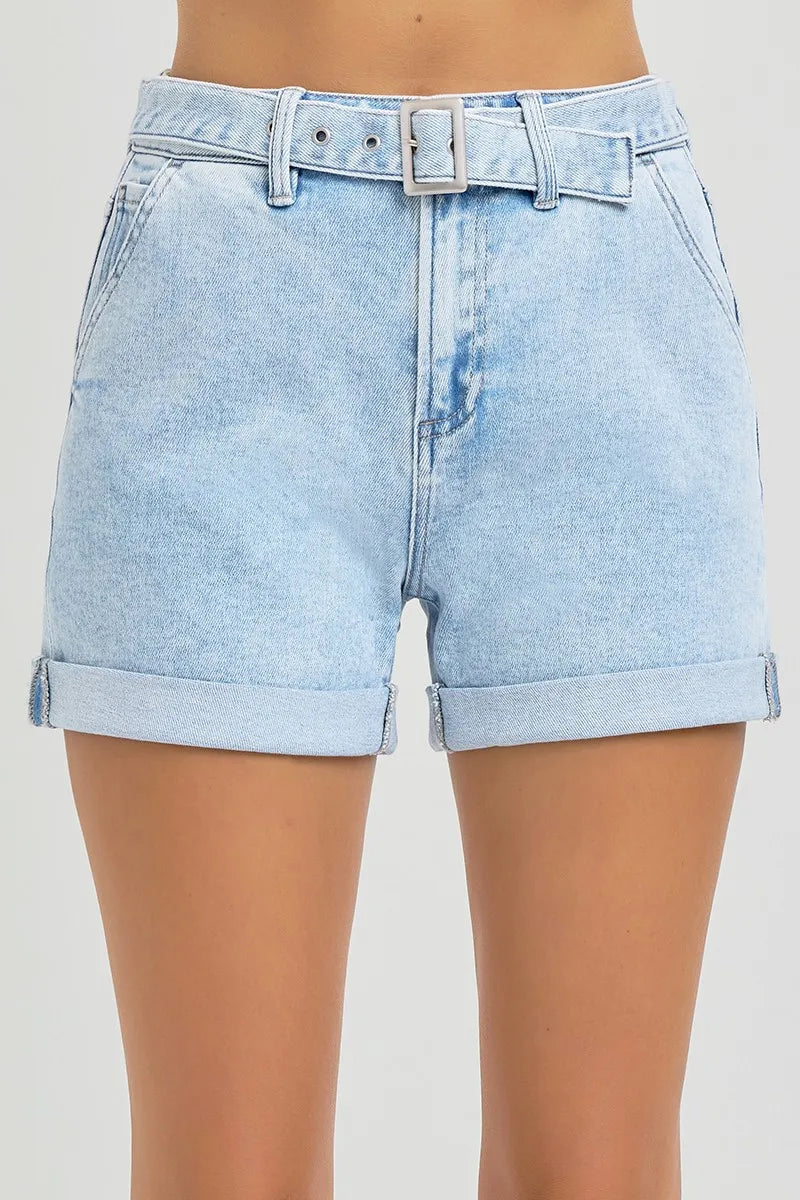 RISEN Full Size High Rise Belted Roll Up Shorts Plus Size LIGHT Shorts
