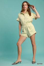 Umgee Button Down Charmeuse Romper | Daverri Fashions