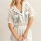 HYFVE Crochet Button Front Short Sleeve Romper White L Rompers