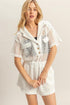 HYFVE Crochet Button Front Short Sleeve Romper White L Rompers