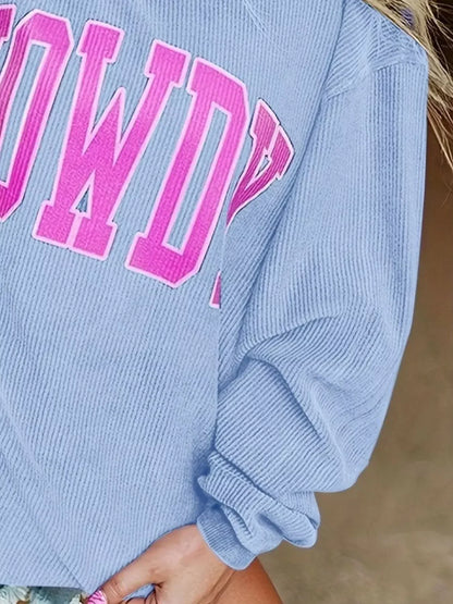 Full Size Howdy Round Neck Oversized Sweatshirt Plus Size - DAVERRI FASHIONS