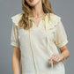 Umgee Peter Pan Collar Short Sleeve Blouse Cream Blouses