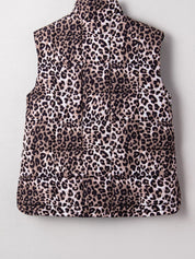 Leopard Quilted Full Zipper Casual Puff Vest | Vest Jackets Daverri Fashions