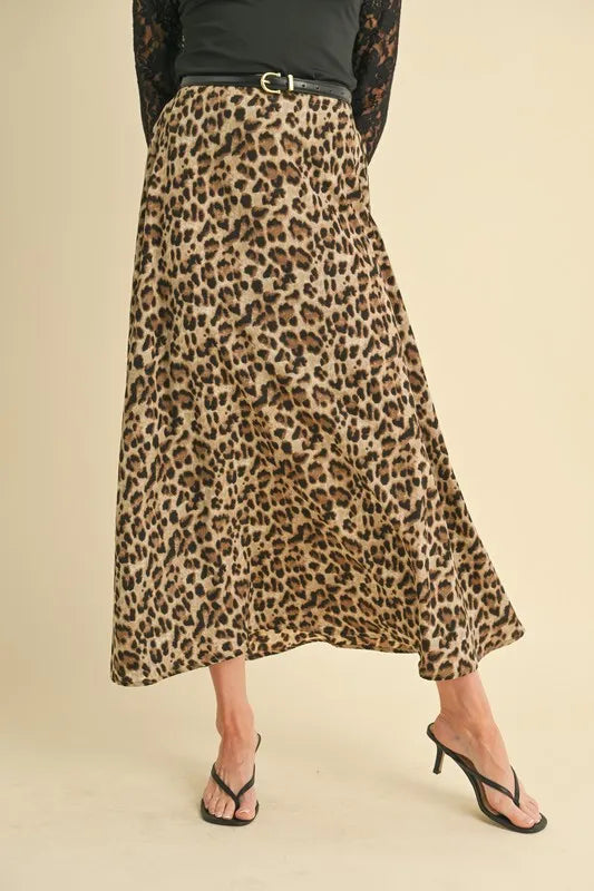 Aemi+Co Leopard Midi Skirt BROWN