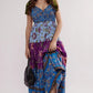 Floral tiered maxi dress with mixed print in blue, purple, olive sleeves