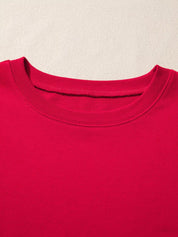 Red crew neck striped patchwork sleeve colorblock sweatshirt