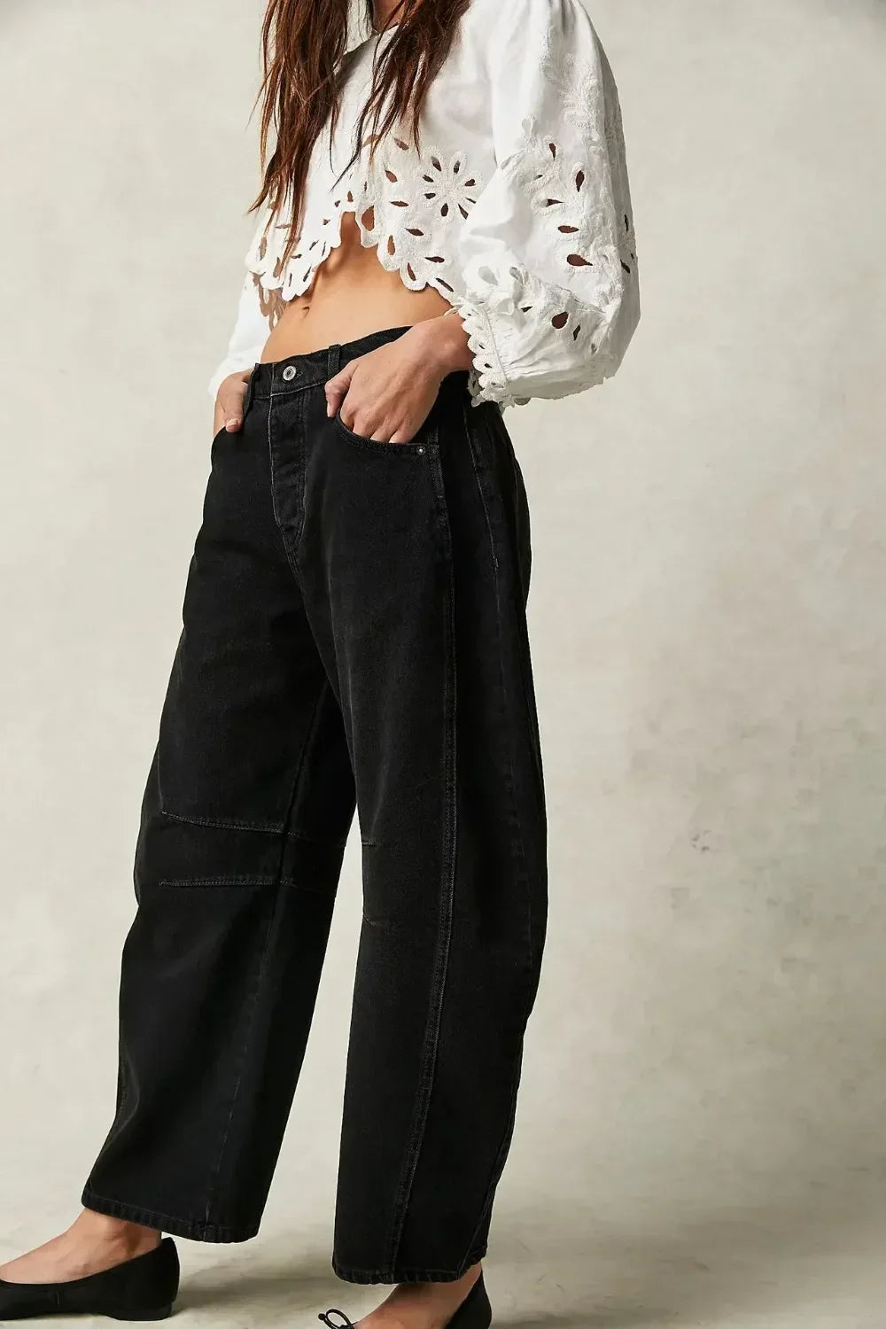 Retro Barrel Jeans with Pockets - DAVERRI FASHIONS