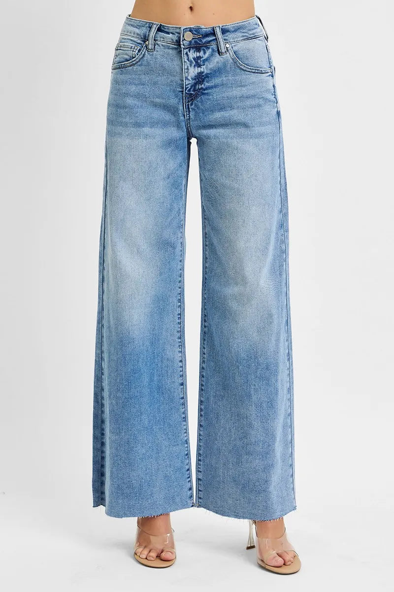LIGHT RISEN Full Size Tummy Control High Rise Ankle Palazzo Jeans Plus Size | Jeans Daverri Fashions