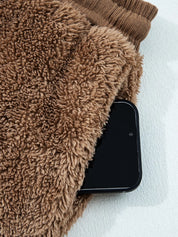 Brown fluffy phone case with elastic band for Zip Up Hoodie outfit