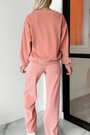 Round Neck Long Sleeve Top and Pants Set | Loungewear Sets Daverri Fashions
