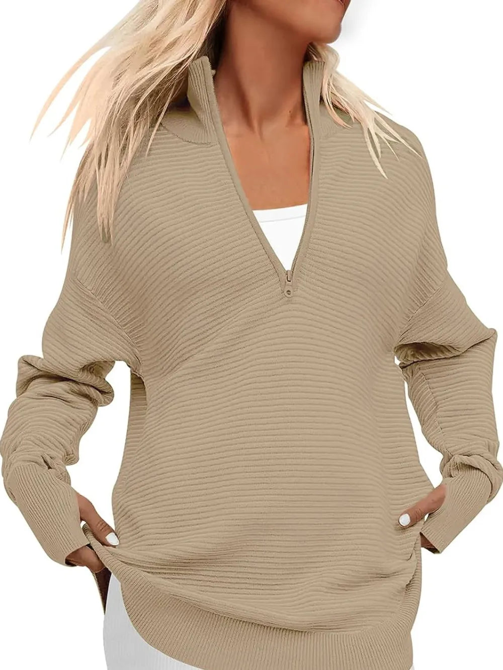 Half Zip Long Sleeve Knit Top | Knit Tops Daverri Fashions