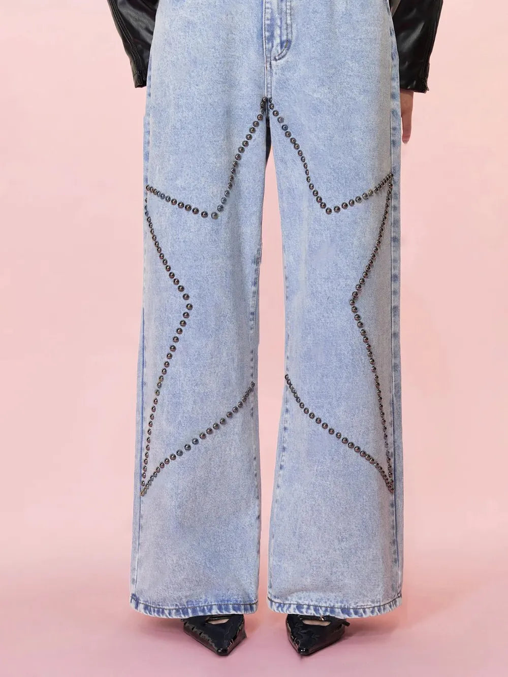 Studded Star Straight Jeans with Pockets | Jeans Daverri Fashions