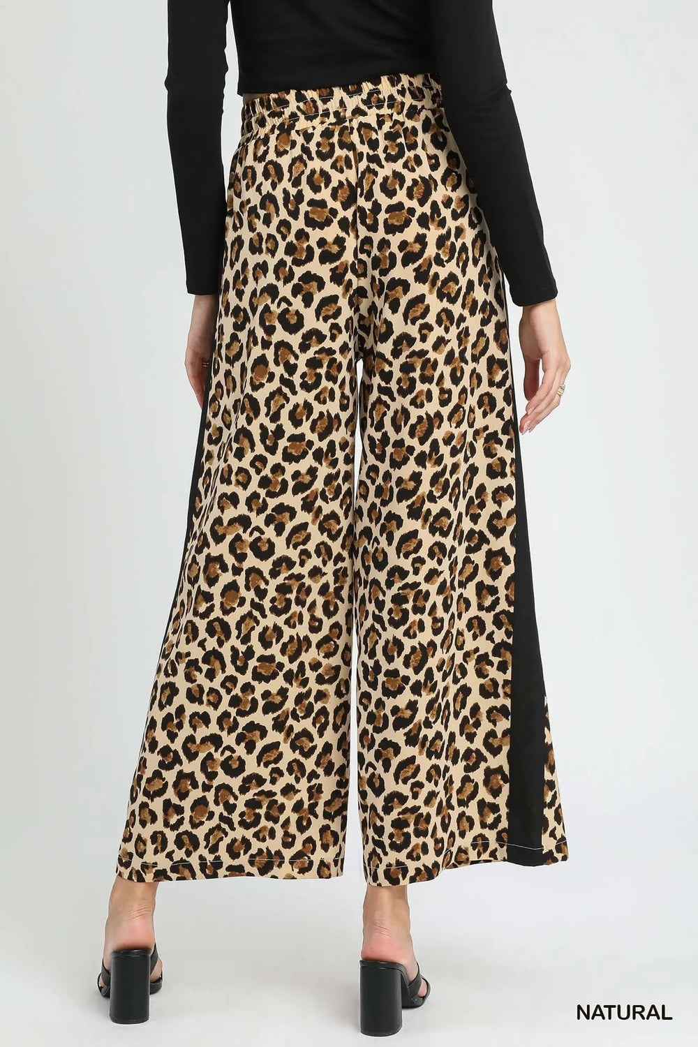 Umgee Leopard Print Wide-Leg Drawstring Pants Pants