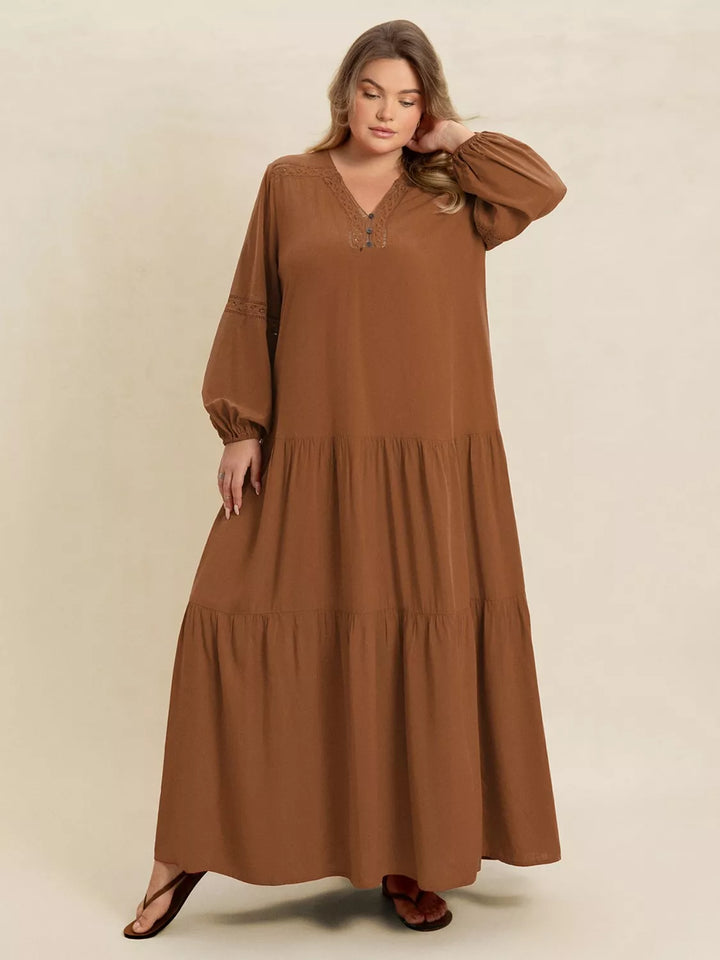 Plus Size Bohemian Tiered Maxi Dress with Balloon Sleeves | Maxi Dresses Daverri Fashions