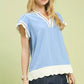 Umgee light blue short-sleeve top with white scallop trim