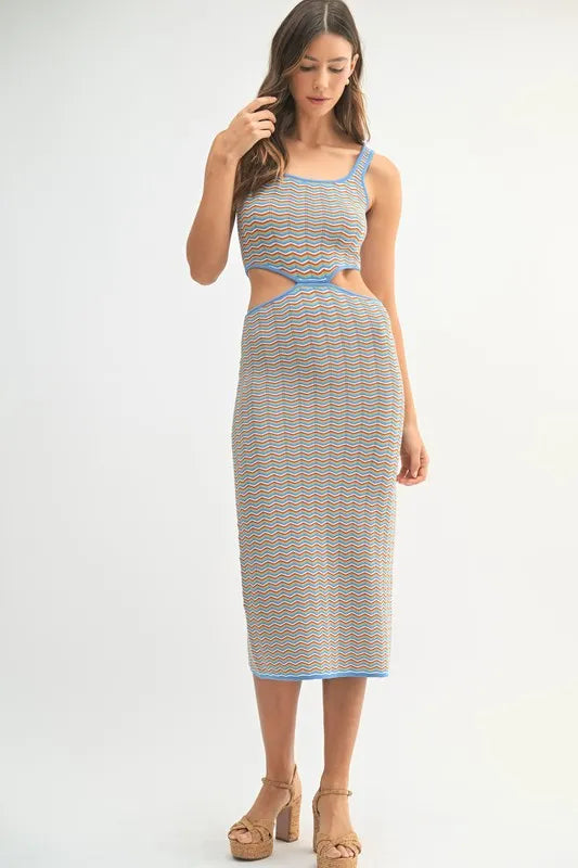 MABLE Multi Color Chevron Knit Bodycon Midi Dress