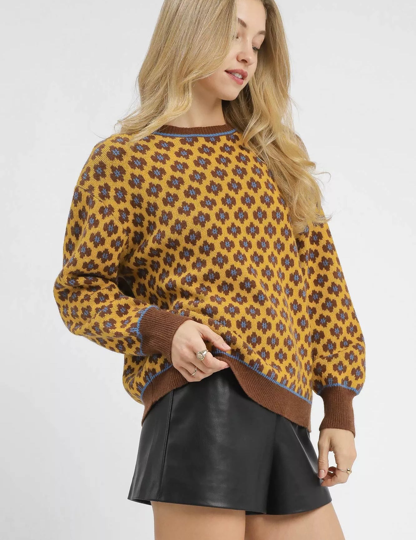 Umgee Abstract Print Crew Neck Sweater | Sweaters Daverri Fashions