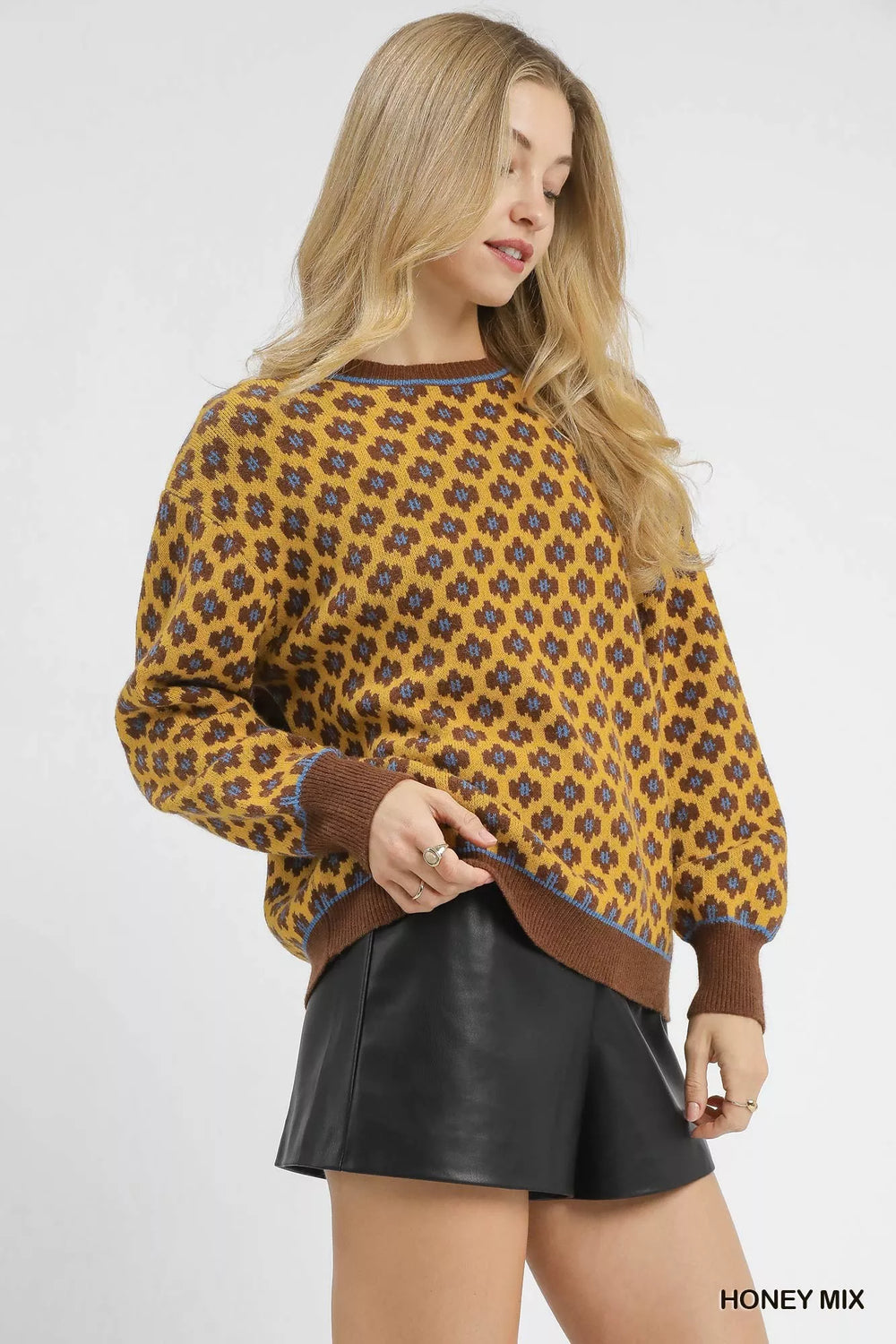 Umgee Abstract Print Crew Neck Sweater | Sweaters Daverri Fashions