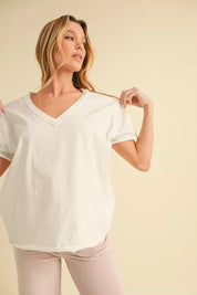 Aemi+Co V-Neck Short Sleeve T-Shirt | Daverri Fashions