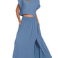 Zenana Woven Crinkle Gauze Crop Tee and Skirt Set Outfit Sets
