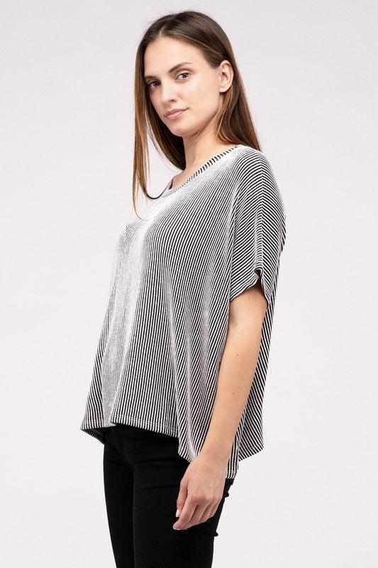 Loose Fit Short Sleeve Striped Top Shirts & Tops