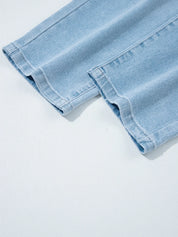 Light blue high-rise barrel relaxed denim shorts with patch pockets