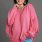 Umgee Full Size Fringe Round Neck Long Sleeve Sweater