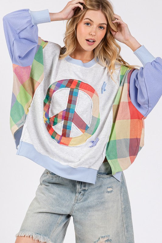 SAGE + FIG Contrast Peace Patch Dropped Shoulder Sweatshirt Sweatshirts