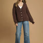 Umgee Cable Knit Pearl Button Cardigan Chocolate - DAVERRI FASHIONS
