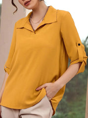 Yellow Collared Neck Half Sleeve Blouse | Blouses Daverri Fashions