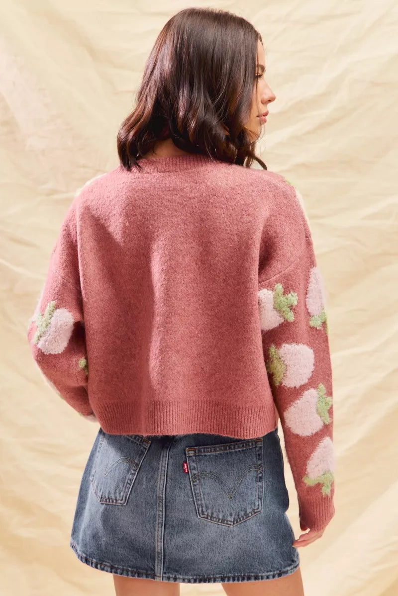 SO ME Strawberry Fruit All Over Button Sweater Cardigan | Cardigans Daverri Fashions