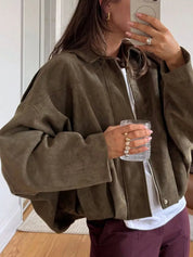 Brown Zip Up Oversized Jacket | Jackets Daverri Fashions
