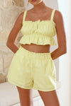 Daverri ruffled square neck cami and shorts set in light yellow