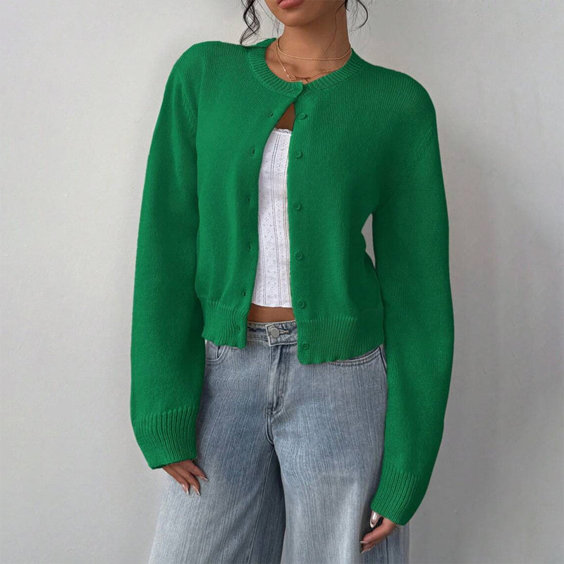 Green Lightweight Long Sleeve Open Knit Button-Up Cardigan | Cardigans Daverri Fashions