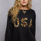 POL Round Neck Long Sleeve French Terry Sweatshirt with USA Letter Animal Patch - DAVERRI FASHIONS