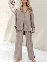 Button Up Long Sleeve Top and Pants Set | Outfit Sets Daverri Fashions