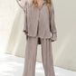 Button Up Long Sleeve Top and Pants Set - DAVERRI FASHIONS
