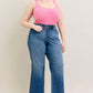Judy Blue Full Size High Waist Tummy Control Chew Hem Destroy Wide Jeans Plus Size - DAVERRI FASHIONS