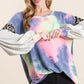 BiBi Tie Dye Terry Top with Contrast Puff Sleeves - DAVERRI FASHIONS
