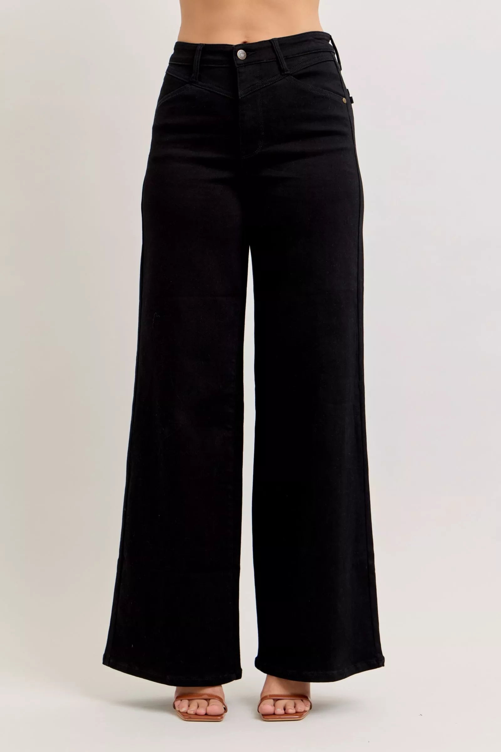 Judy Blue black high-waisted wide-leg denim jeans with sleek silhouette
