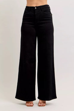 Judy Blue black high-waisted wide-leg denim jeans with sleek silhouette