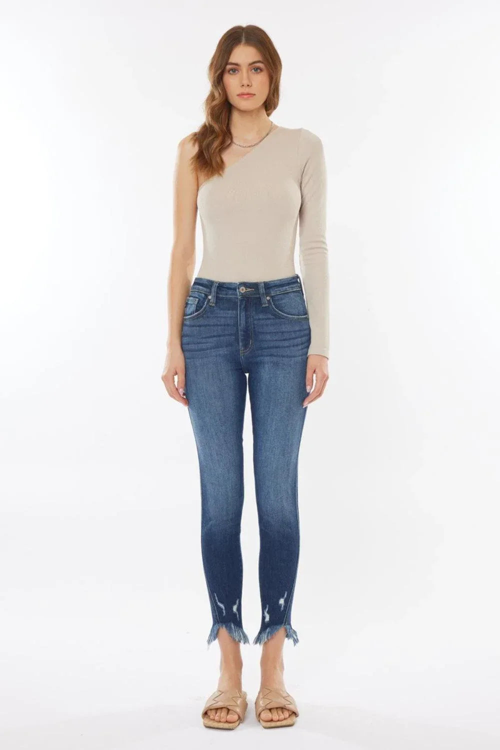 Kancan Raw Hem High Waist Cropped Jeans - DAVERRI FASHIONS