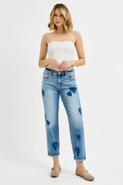 RISEN Full Size Mid Rise Fit-boyfriend Heart Shade Jeans Plus Size | Jeans Daverri Fashions