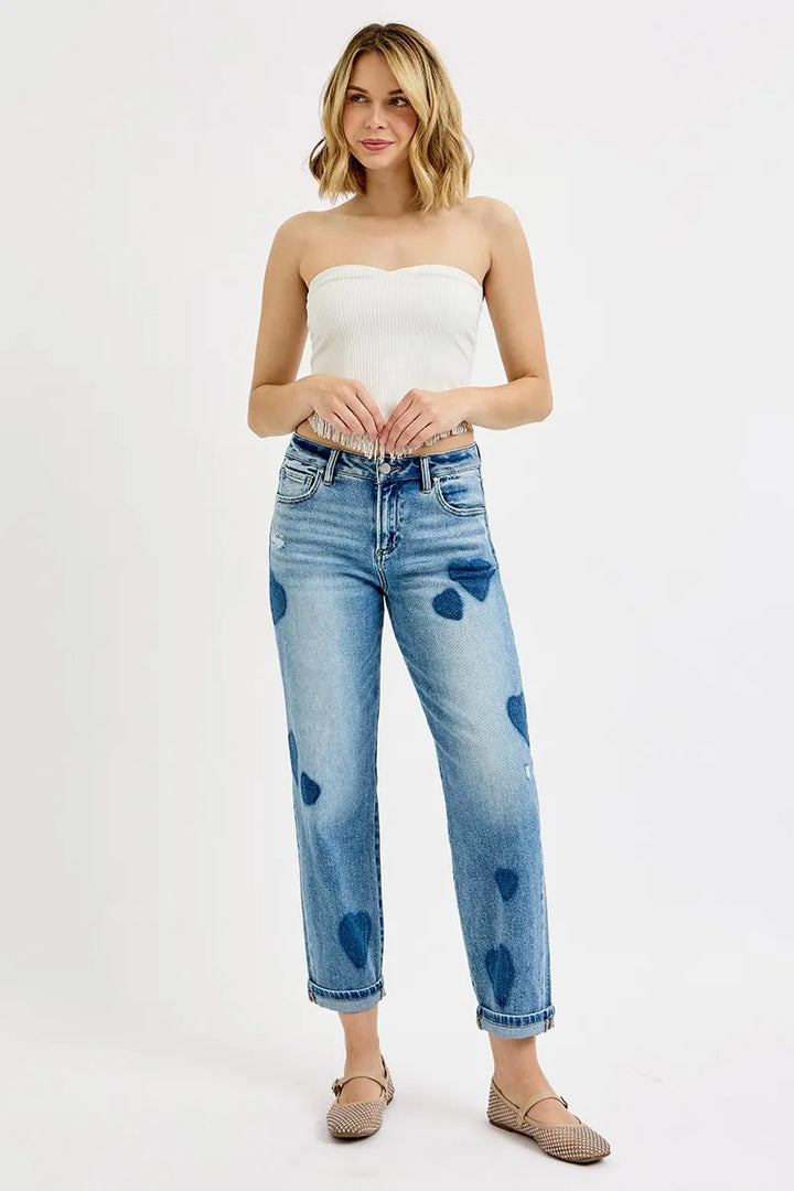 RISEN Full Size Mid Rise Fit-boyfriend Heart Shade Jeans Plus Size Jeans