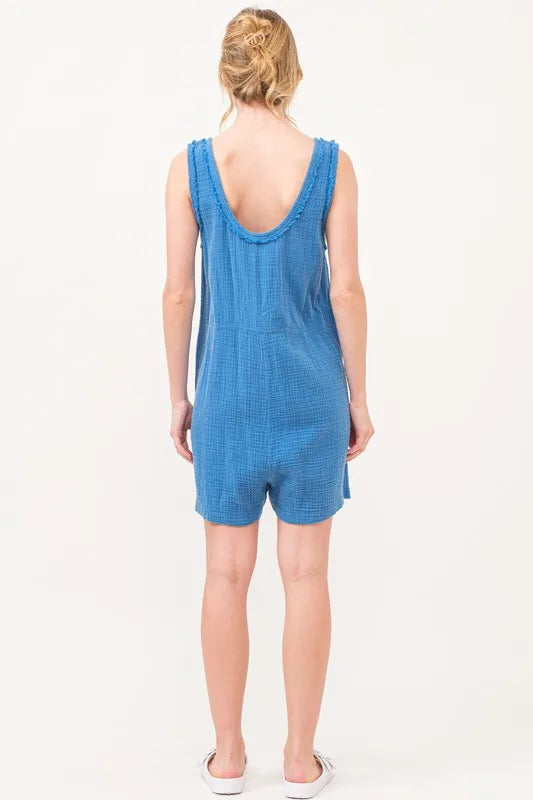And The Why Washed Gauze Front Button Down Romper Rompers