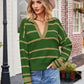 Striped Johnny Collar Sweater - DAVERRI FASHIONS